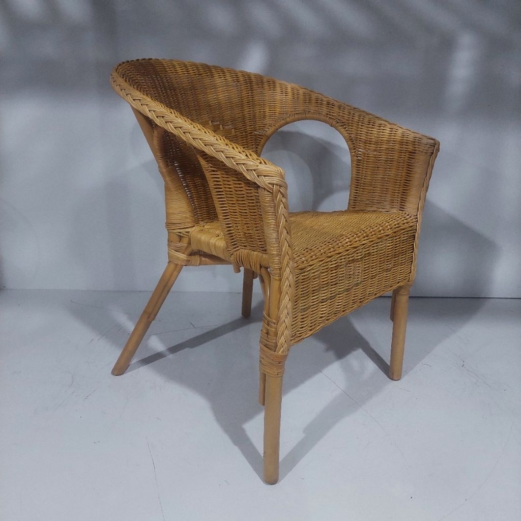 UWAIS ROTAN Kursi Teras Cafe Kelek Rotan Aesthetic + Bantal Dudukan / Kursi Makan Minimalis