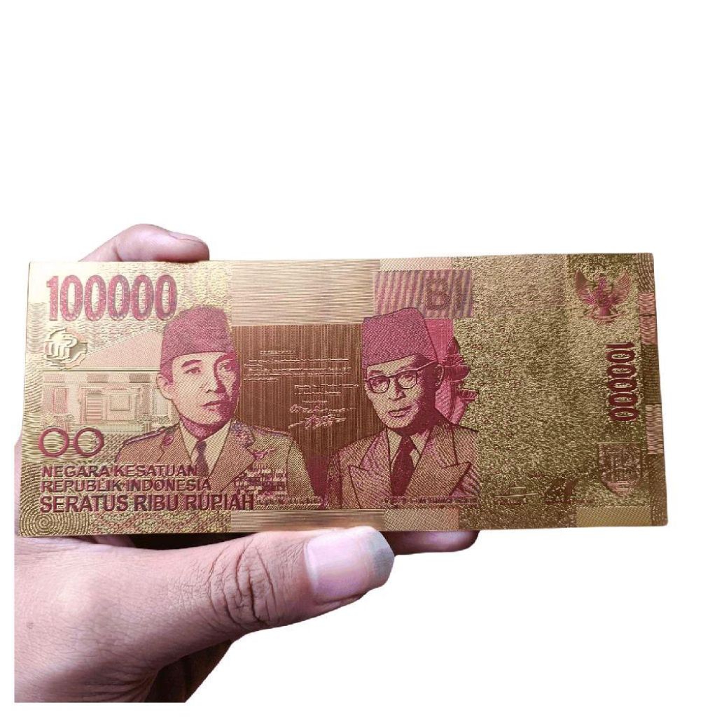 Souvenir Uang 100 Ribu Gold Foil Indonesia