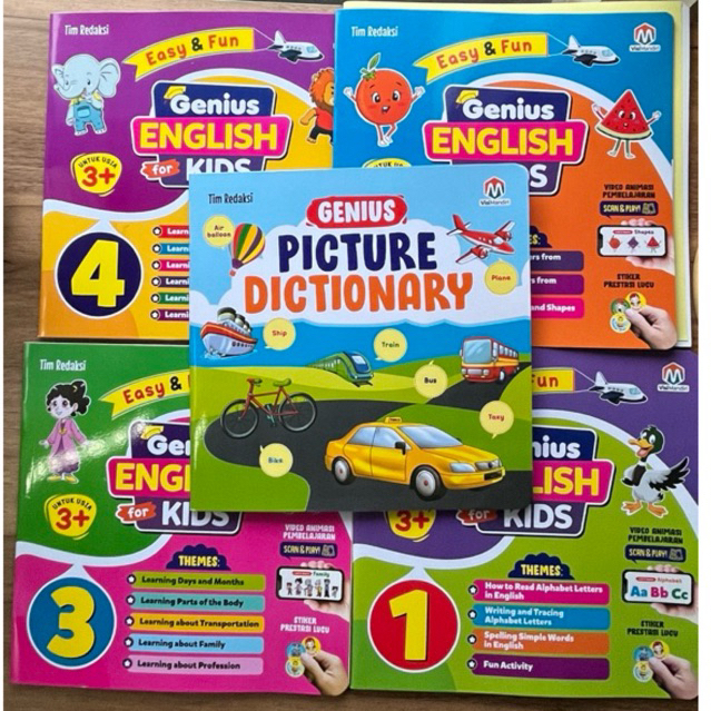 Paket Genius English for Kids Usia 3+ – 4 Buku Utama + Picture Dictionary, Belajar Bahasa Inggris Ba
