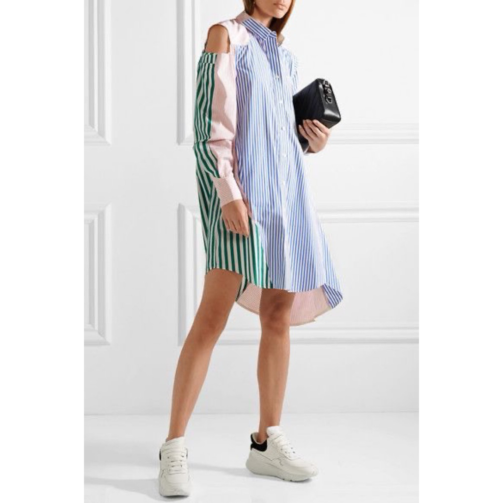 SACAI - Cutout Patchwork Striped Cotton Poplin Shirt Dress Size 1