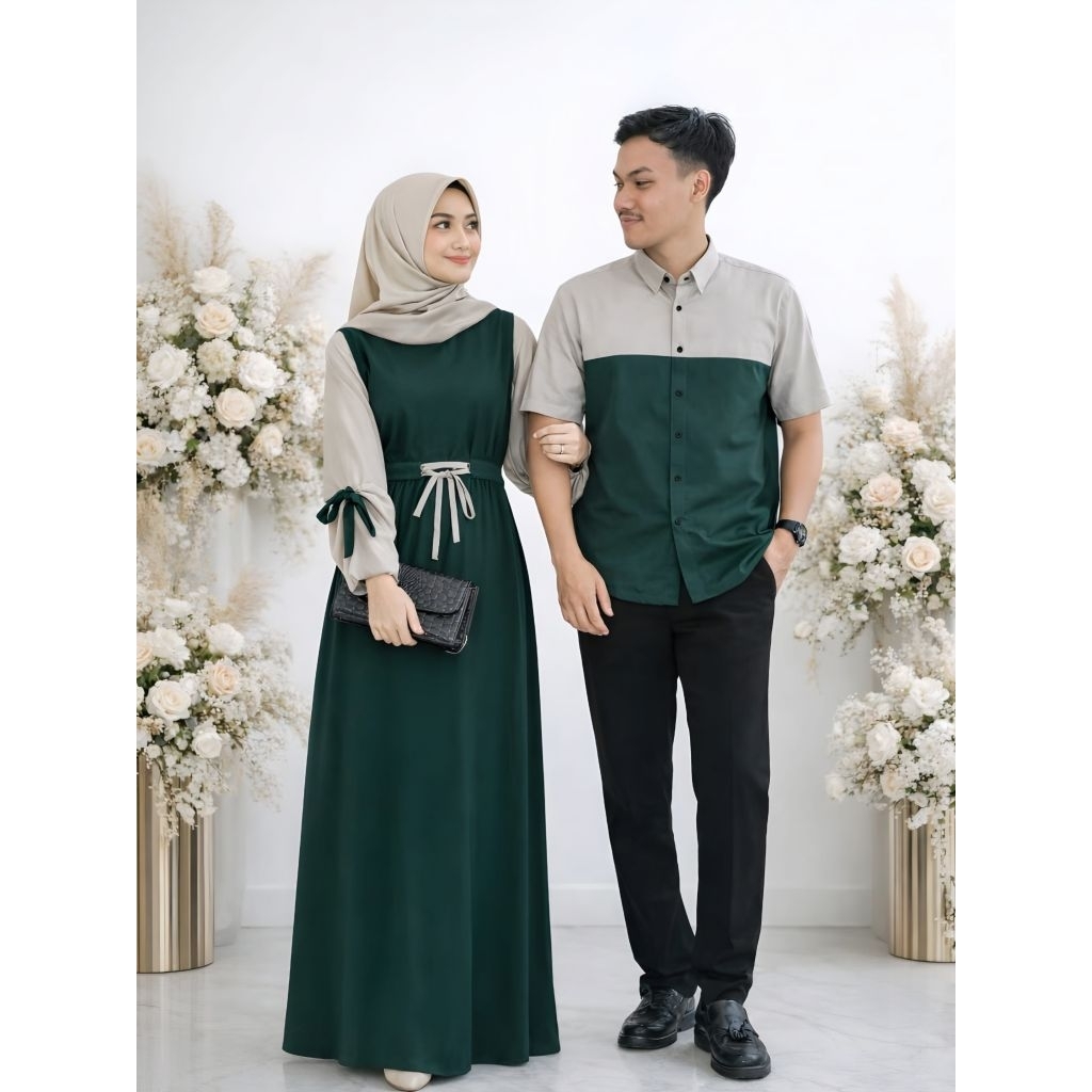 Couple Gamis Busui + Kemeja Pria Kondangan Karisma Baju Pasangan Pesta Dan Lebaran Ro
