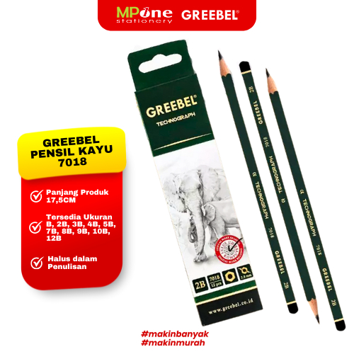 (1 PCS) Greebel Pensil B,2B,3B,4B,5B,7B,8B,9B,10B,12B 7018 / Pensil Ujian Cover Hijau / Greebel Pens