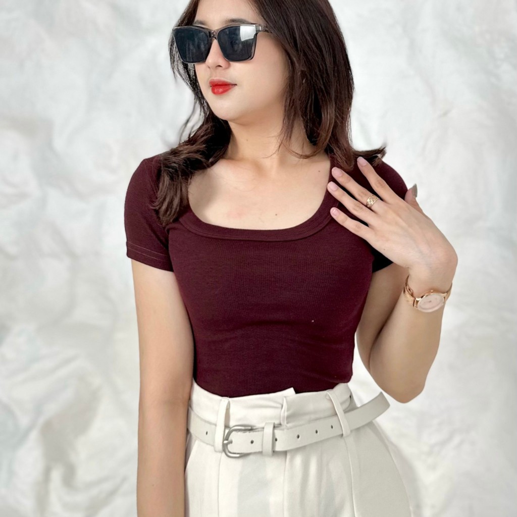 Aes Fashion | Lily Oneck Top - Atasan wanita Korean Style Crop Top Lengan Pendek Kekinian