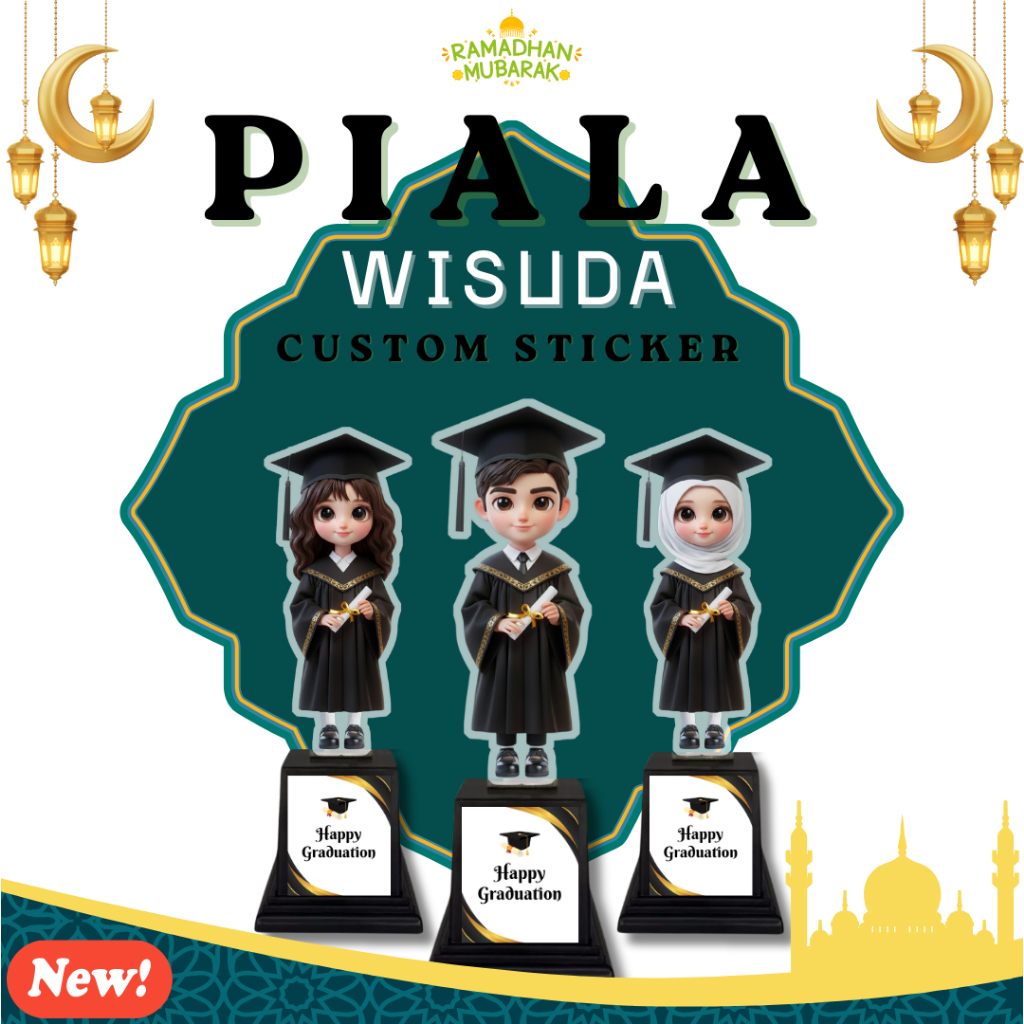 Piala Akrilik Wisuda Custom Sticker Ucapan untuk souvenir Hadiah Kelulusan/Perpisahan