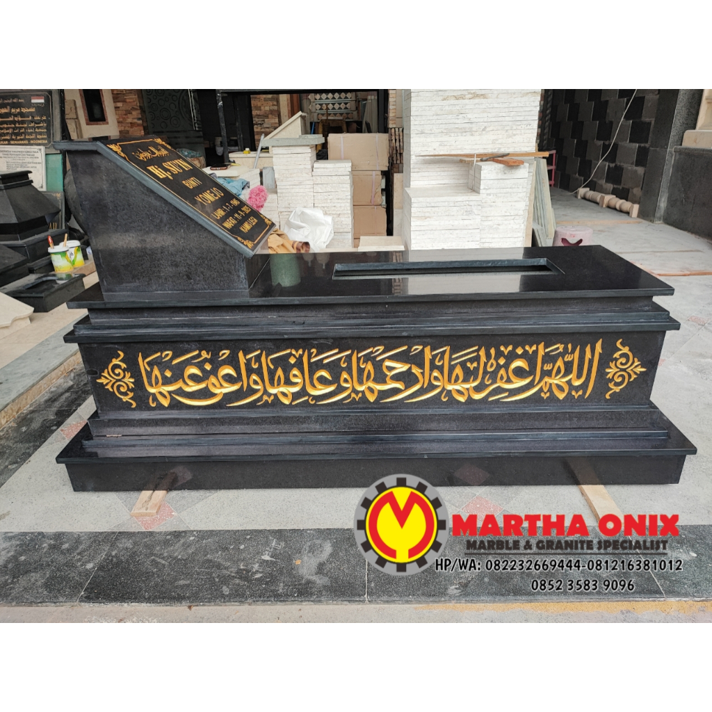 Kijing Makam Granit Model Uje Ukiran Asli Panjang 160cm Lebar 60cm Prasasti Islam