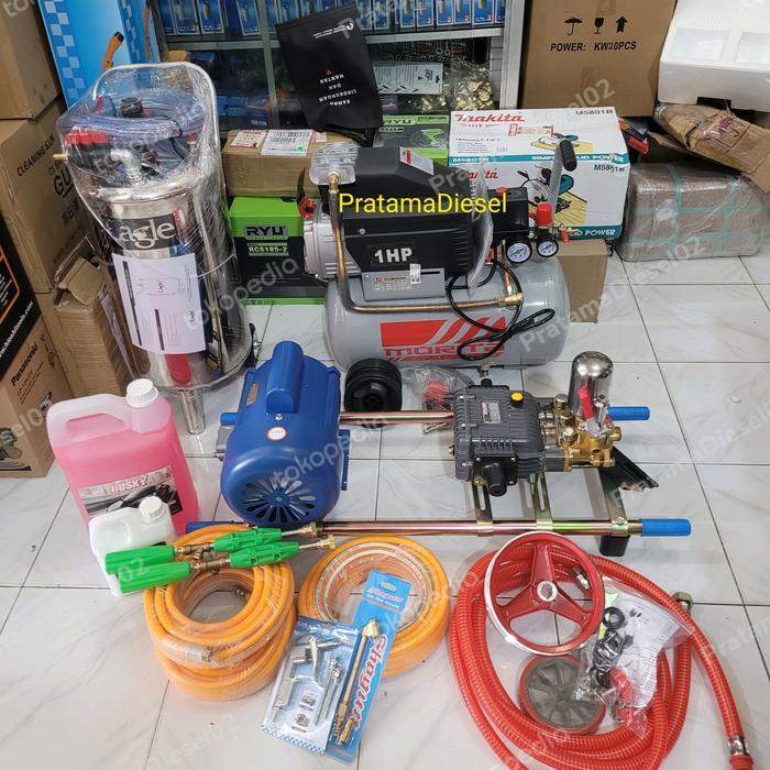 Paket Steam Cuci Motor Mobil Listrik Salju Kompresor 1HP24Liter semir