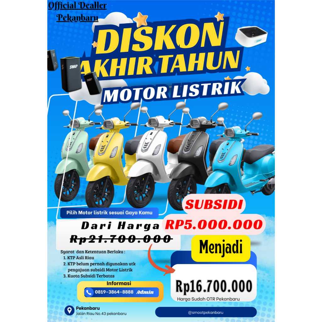 [ SUBSIDI TERBATAS GUYSSS  ]   SMOOT MOTOR LISTRIK TYPE ZUZU [GARANSI BATERAI SEUMUR HIDUP]
