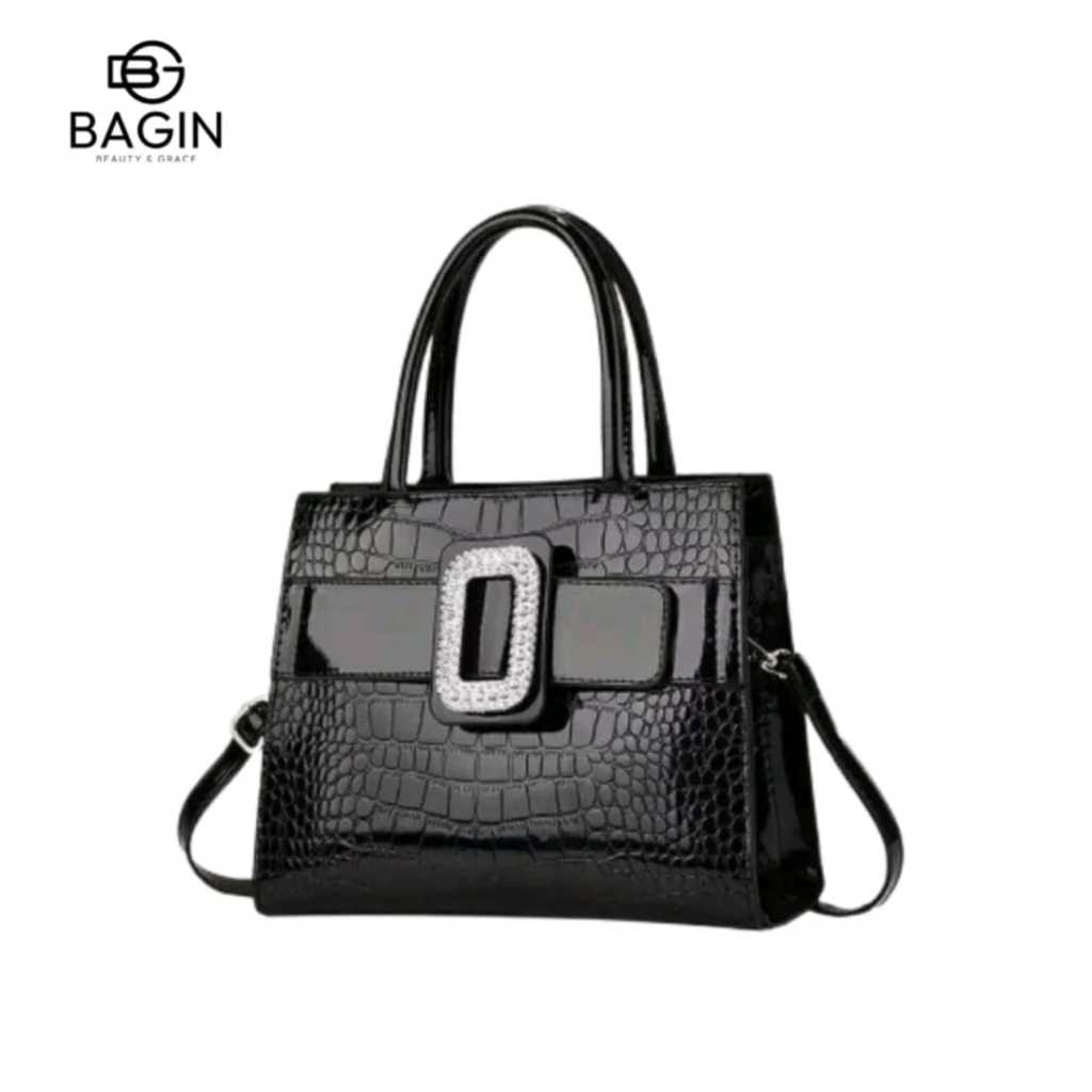 [BAGIN] Ginela Bag - Tas Wanita Handbag Motif Croco Elegan Kulit PU Leather[GY-739]