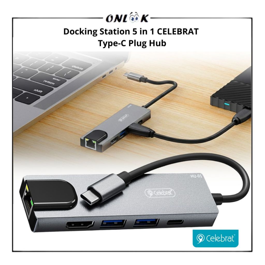 ONLOOK Docking Station Celebrat 5 in 1 Type-C Hub USB 3.0 2.0 HDMI 4K/30Hz Type-C PD 100W Super Prem