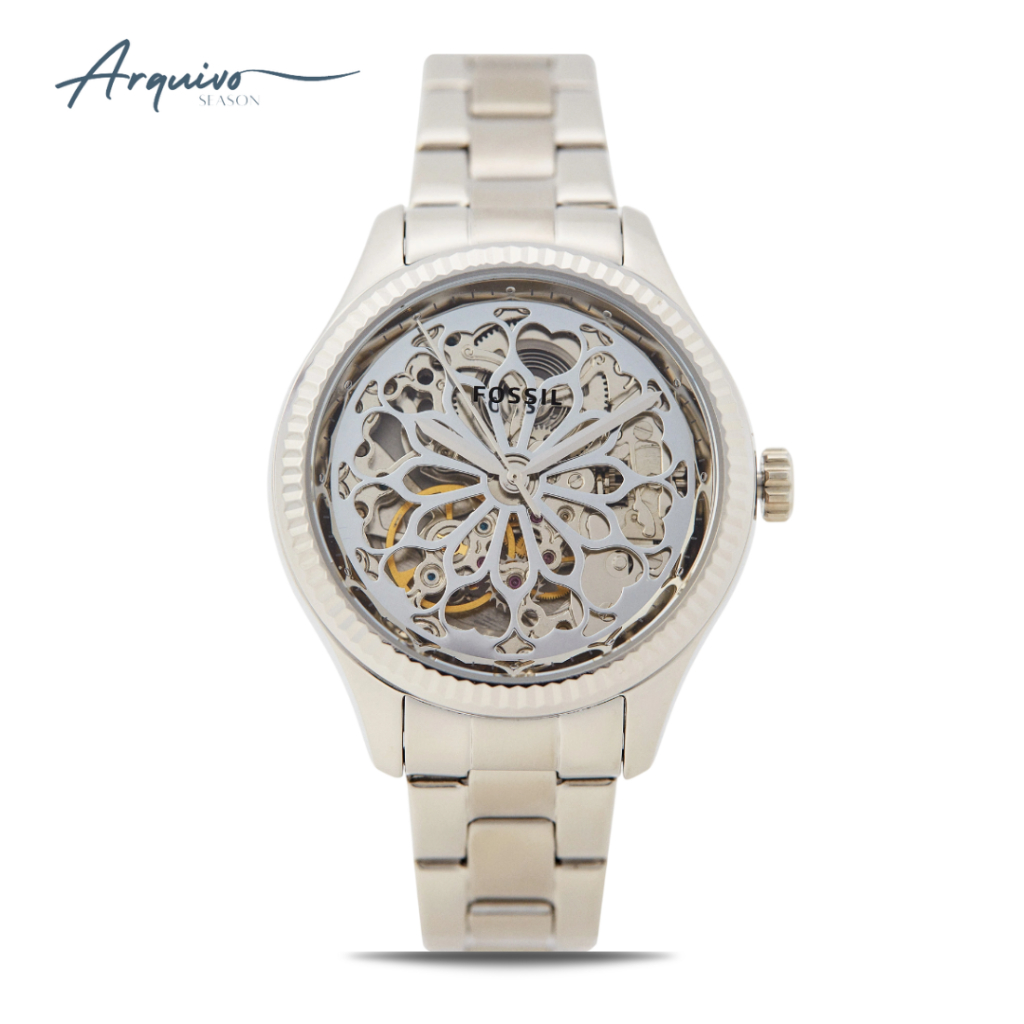 Jam Tangan Fossil Wanita Rye Automatic Stainless Steel Silver Mewah Original BQ3753
