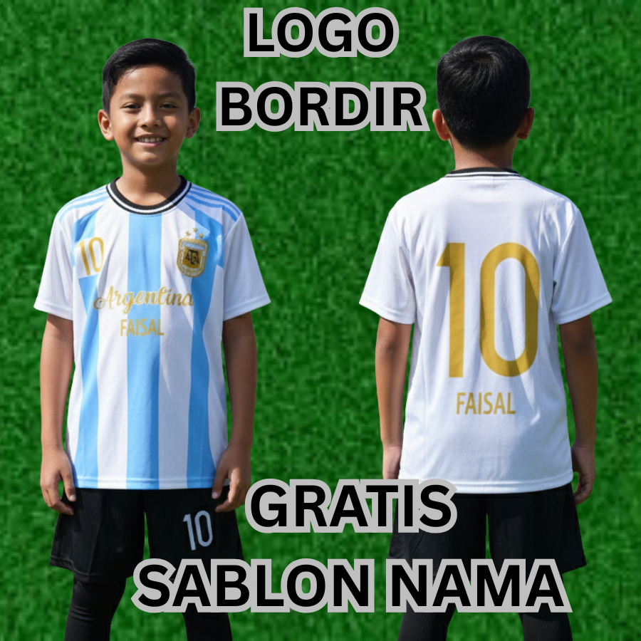 setelan baju bola anak laki laki argentina/ baju setelan sepakbola anak laki laki/ bisa costum nama