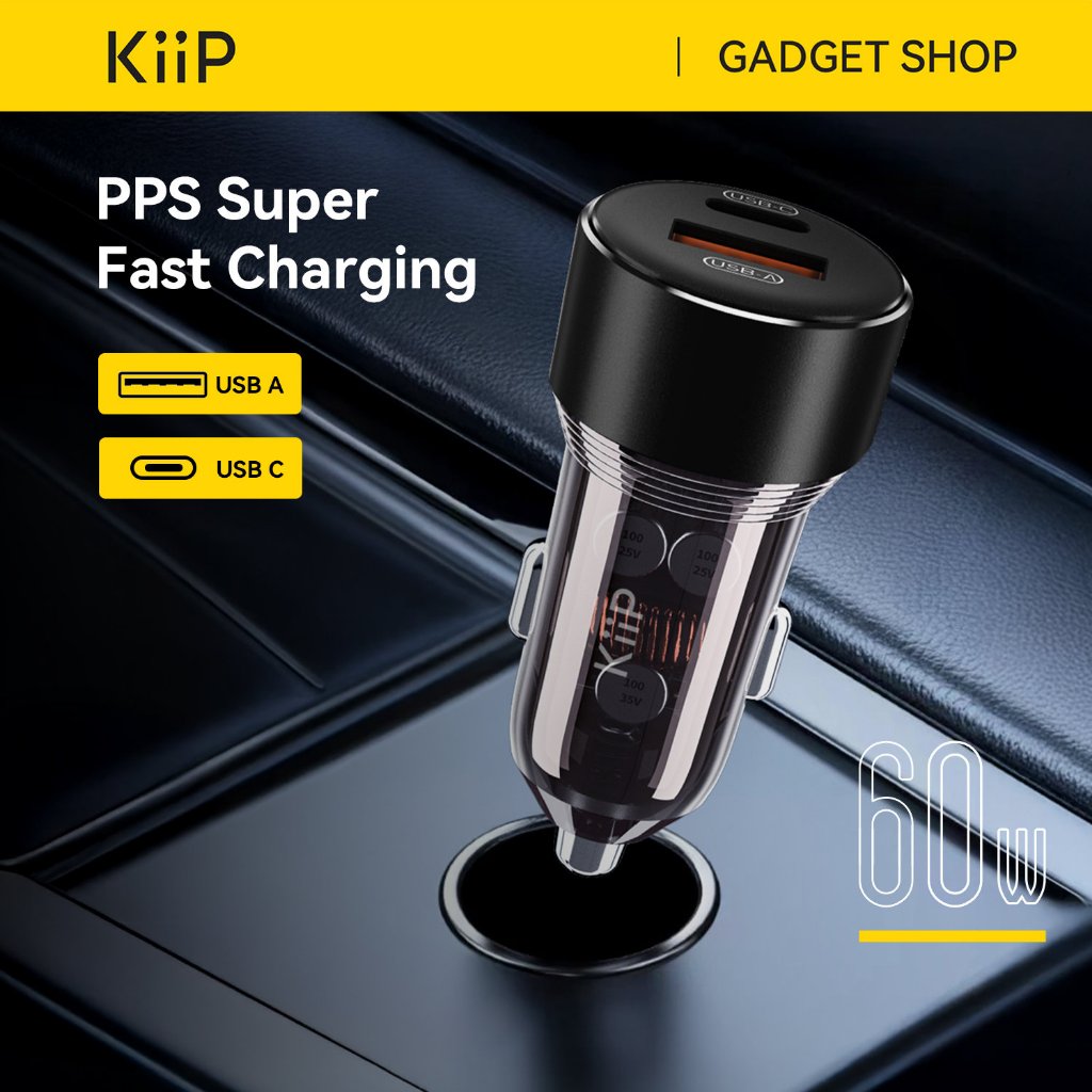 KiiP C15 Car Charger Mobil 60W Type C PD+USB Quick Charge 3.0 PPS PD