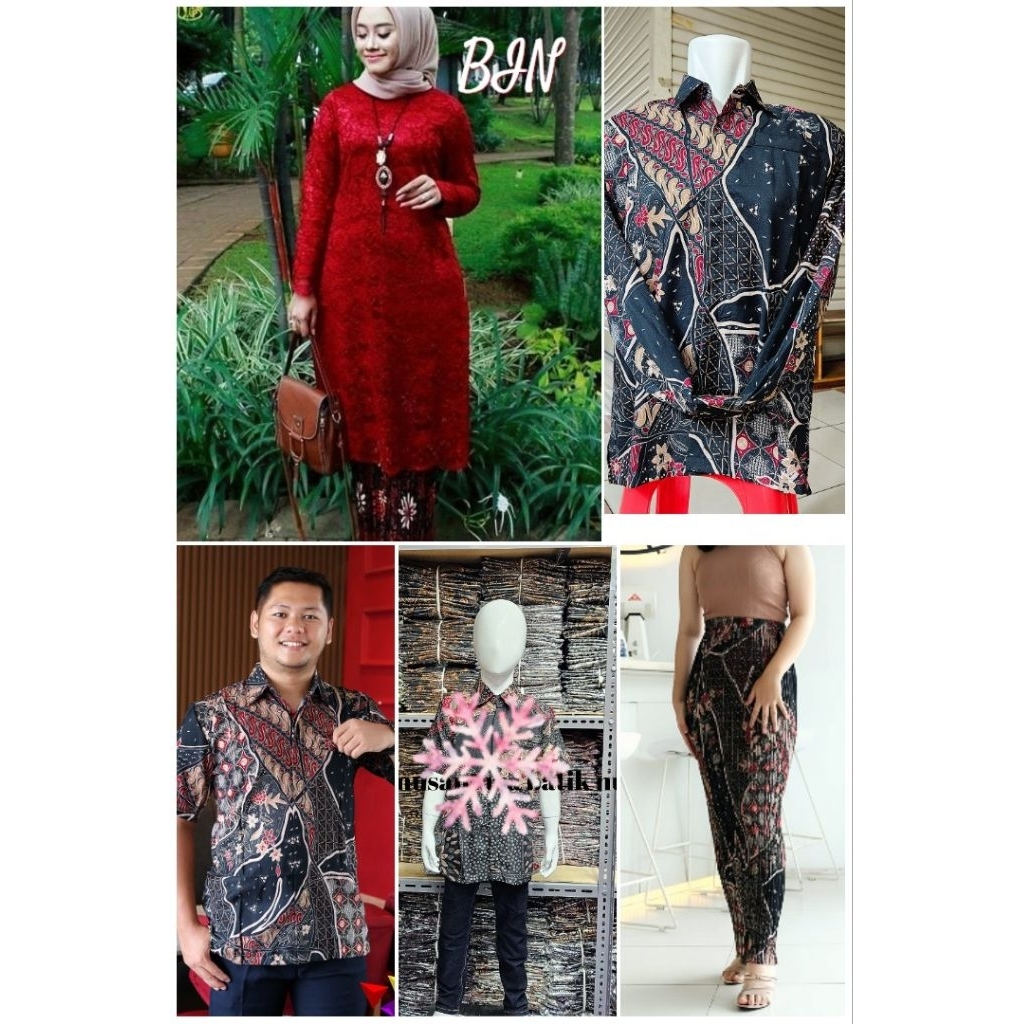 Kebaya Couple Batik Brokat Modern maroon M-XXL