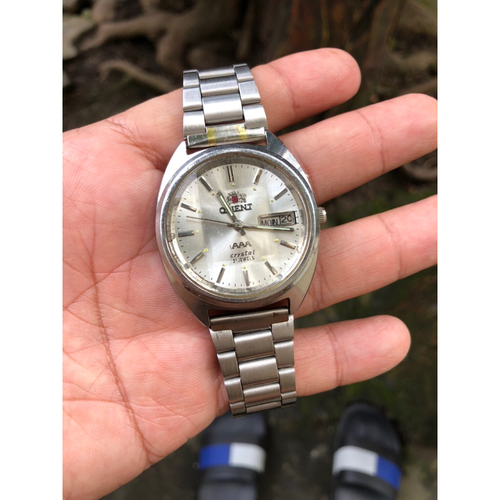 jam tangan pria automatic AAA orient silver stenlis steel klasik