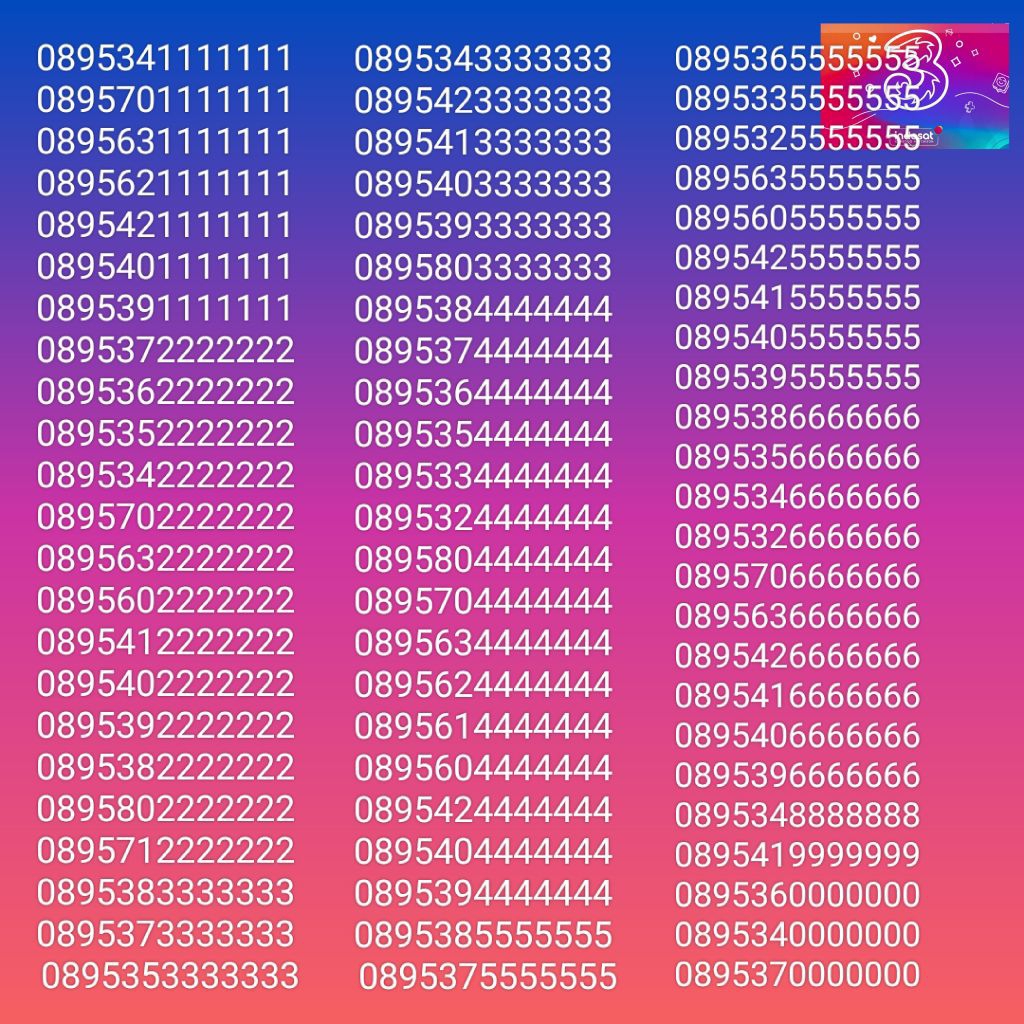 Nomor Cantik Nocan Sapta 9 Kartu Perdana Tri Three 4G LTE Kuota 100GB Prabayar Platinum