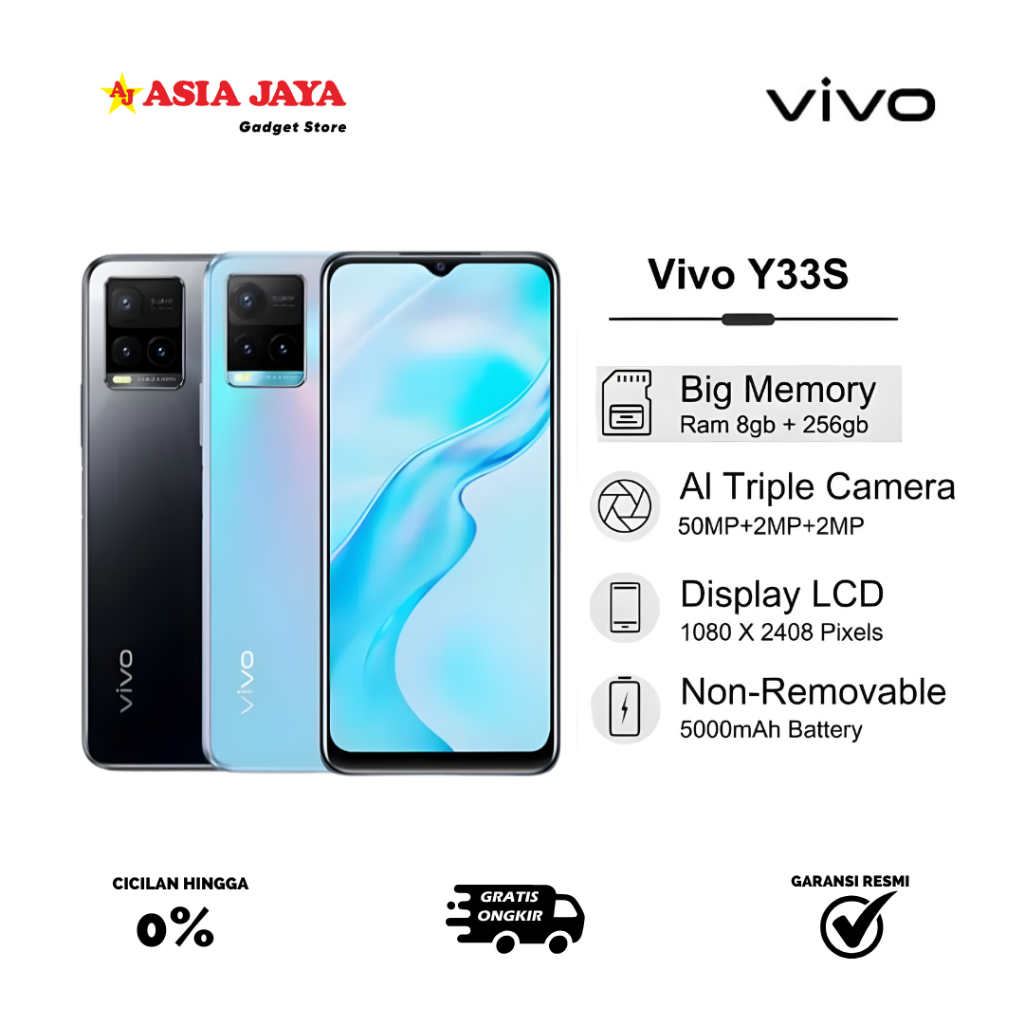 [EX DISPLAY] VIVO Y33S Ram 8/128GB - AI Triple Camera, Baterai 5.000 mAh, Ultra All Screen - Garansi