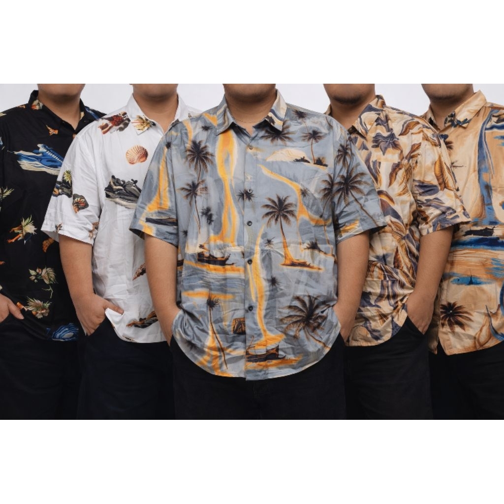 ASTRINA - Kemeja Rayon Lengan Pendek Motif Bunga Baju Pantai santai Hawai Kemeja Pria Bali&Kemeja ra