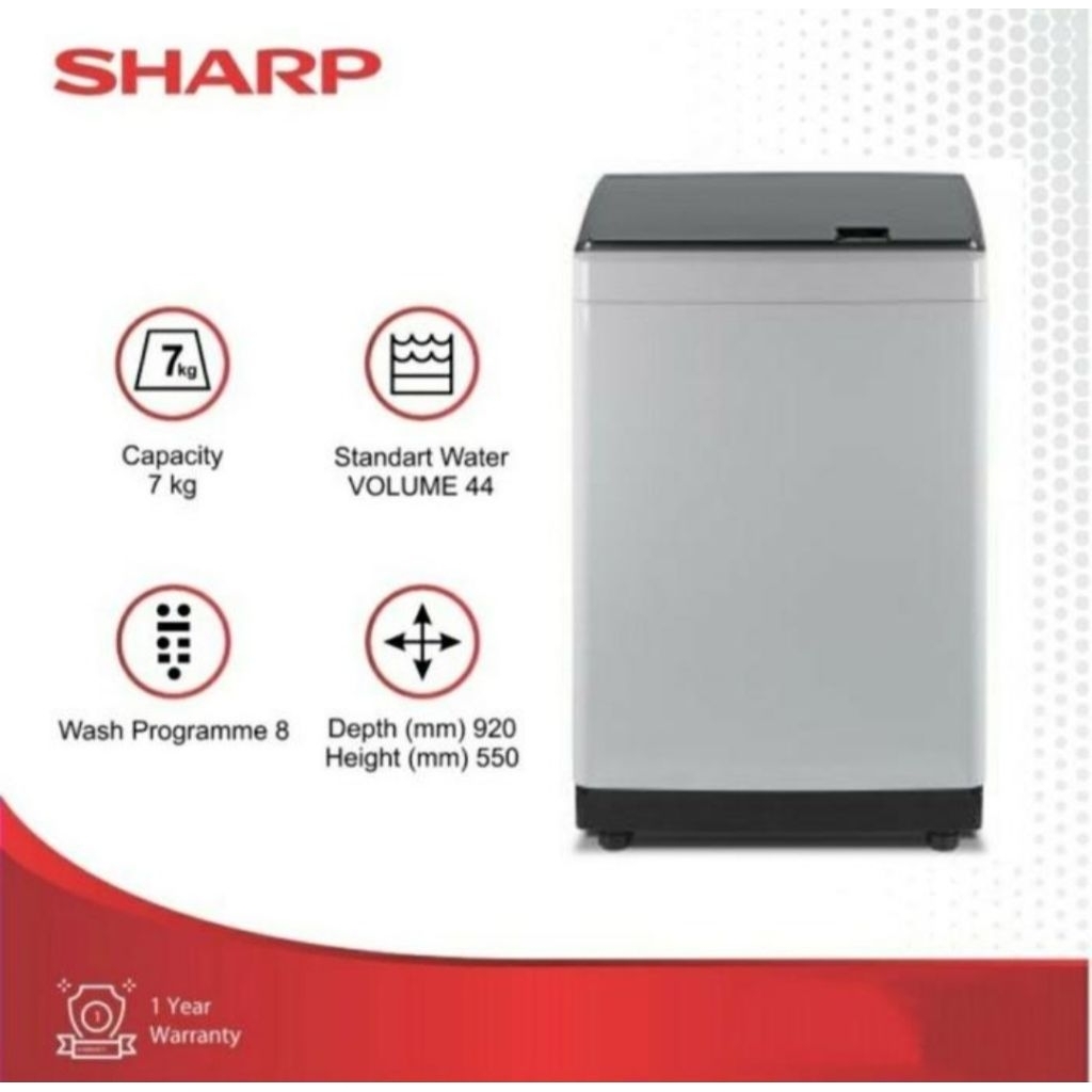 Sharp Mesin Cuci ES-M7000p 7kg Top louding otomatis