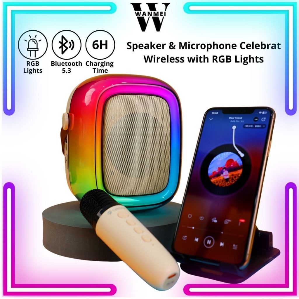 WM Speaker Celebrat SP-17 Wireless Bluetooth Mini Karaoke Set Mic Hands-Free Nyanyi & Rekam