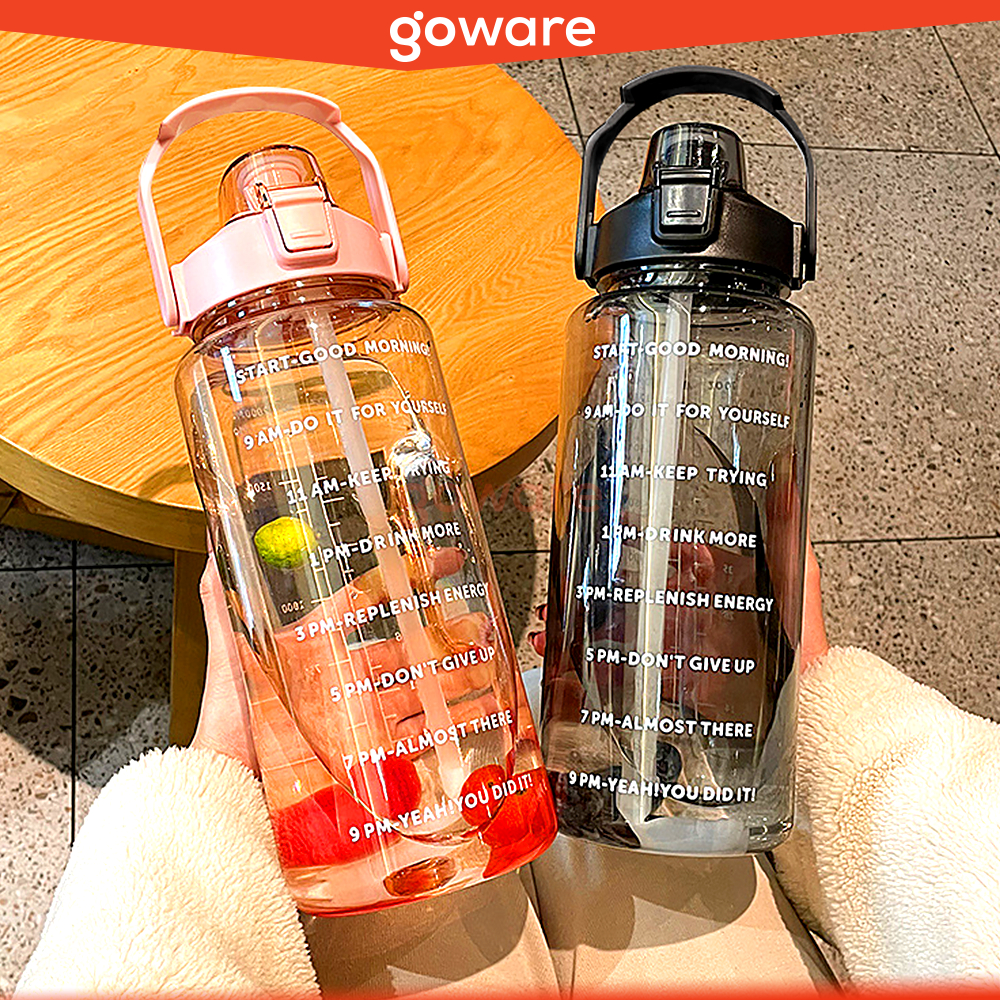 Goware Botol Minum 2 Liter Bening Transparan Botol Air Minum Anak Sekolah Dengan Sedotan BPA Free