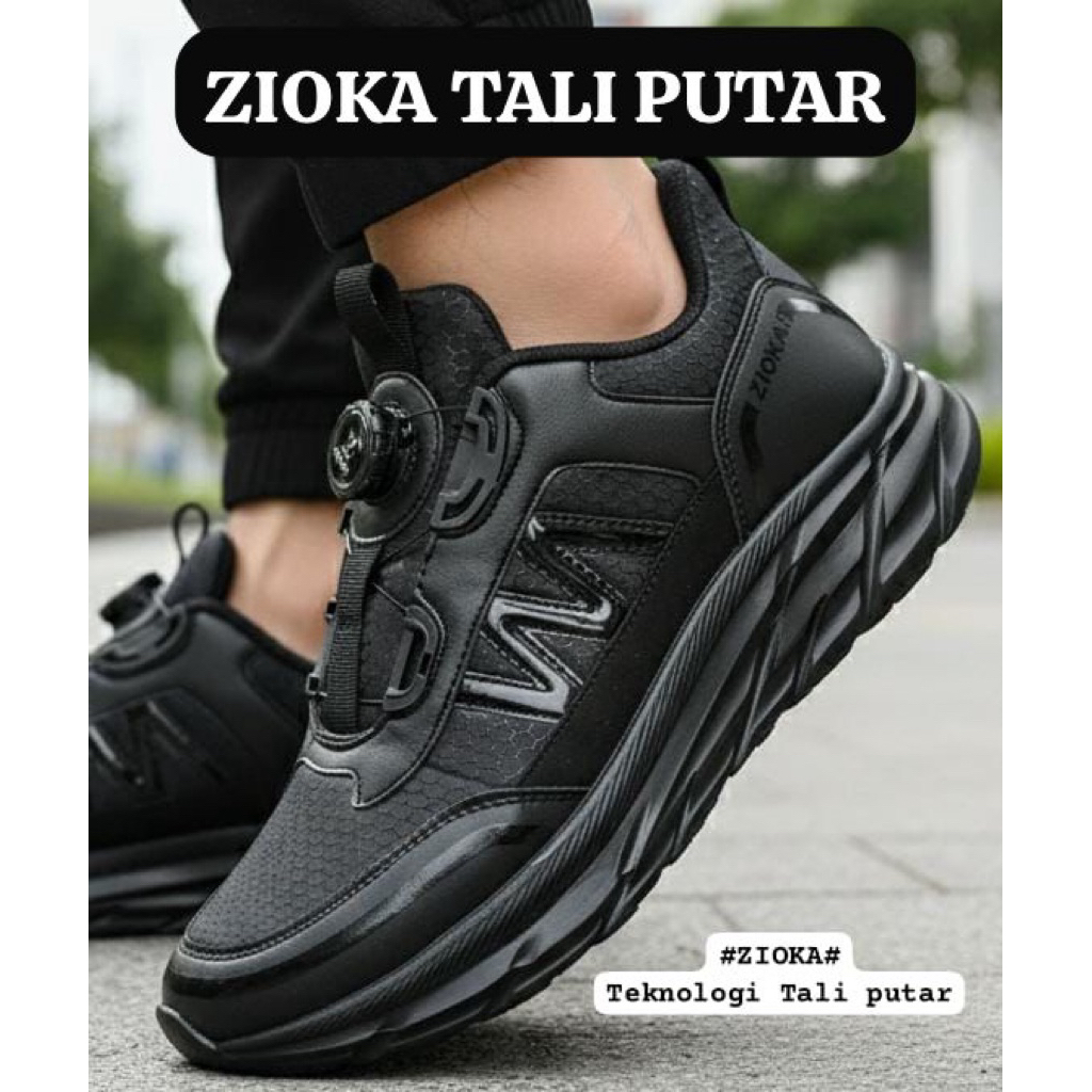 sepatu zioka tali putar / sepatu sport tali putar / sepatu hitam tali putar