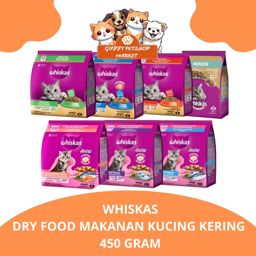 WHISKAS DRY FOOD MAKANAN KUCING KERING 450 GRAM (JUNIOR & ADULT)