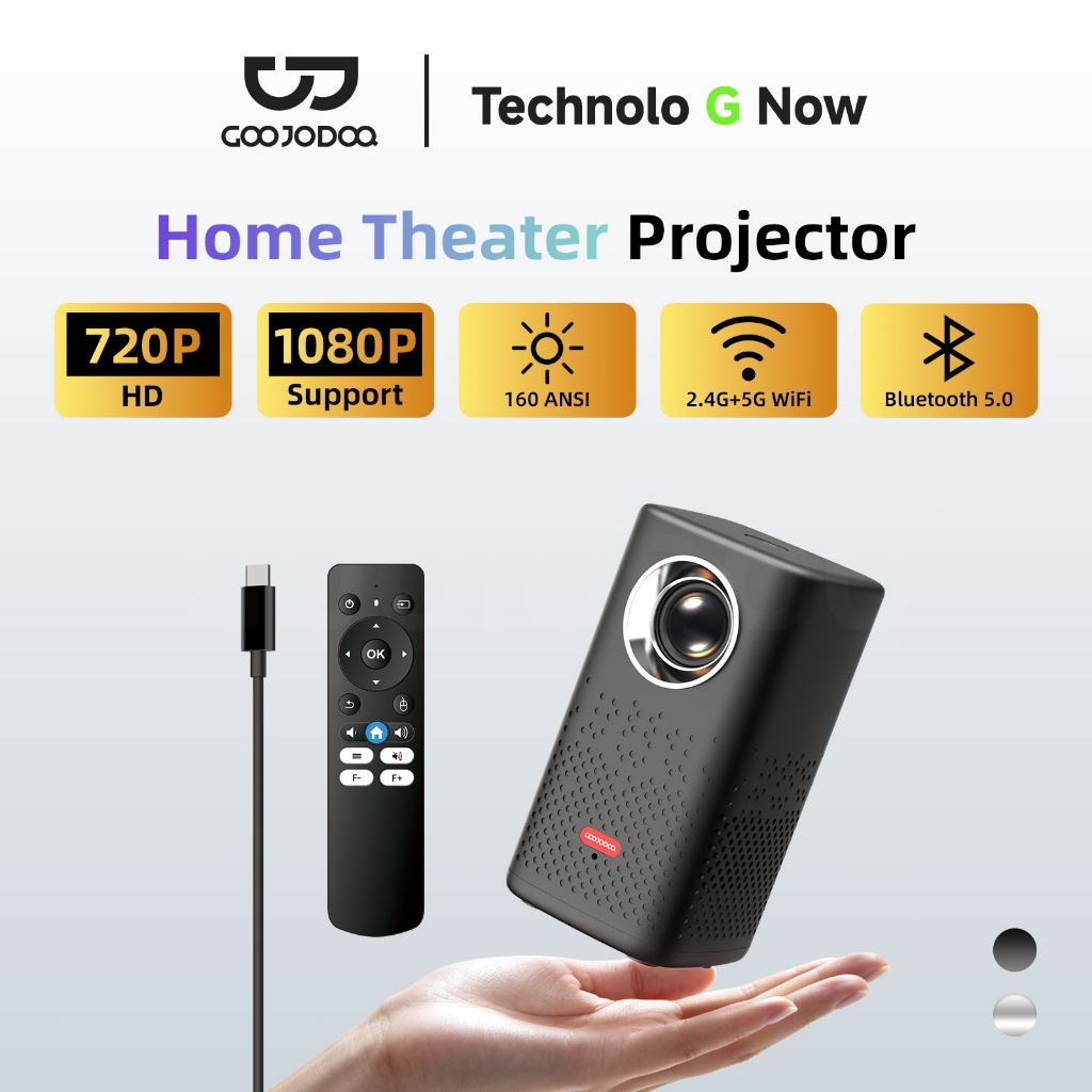 GOOJODOQ 2.1-inch Autofocus Proyektor 160ANSI brightness Android Projetor dual-band Wi-Fi, and wirel