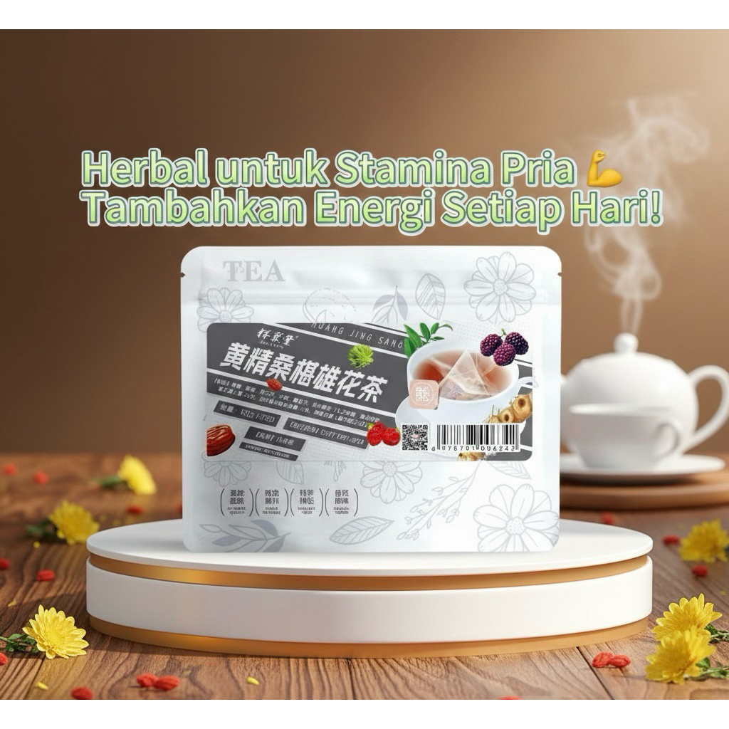 Teh Herbal Huangjing & Mulberry – Teh Kesehatan Pria, Menambah Stamina & Energi, 10 Kantong teh herb