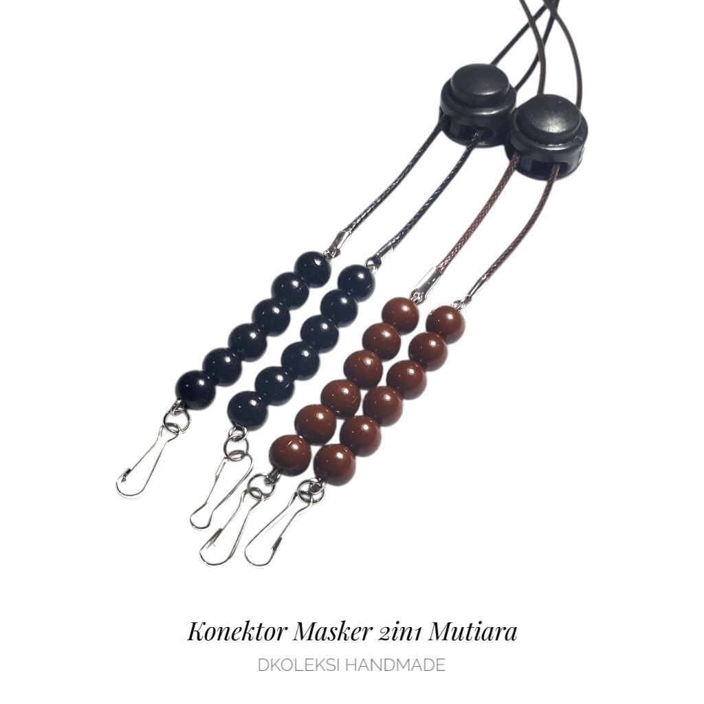 Konektor Masker 2in1 Mutiara Hitam & Coklat | Strap Mask Hijab