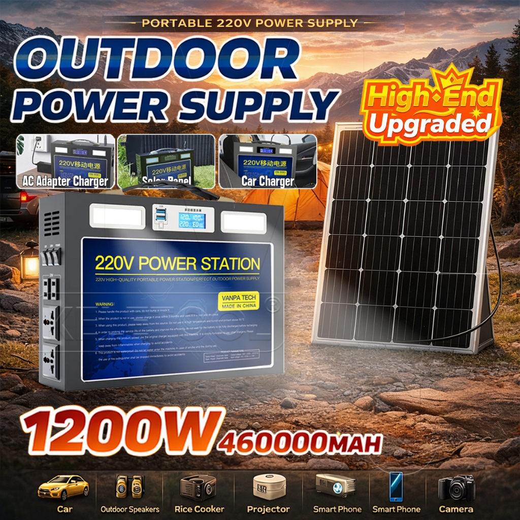 Portable Power Station Powerbank 220V Camping Emergency Power Supply 400W/800W/1200W 460000mAh Solar