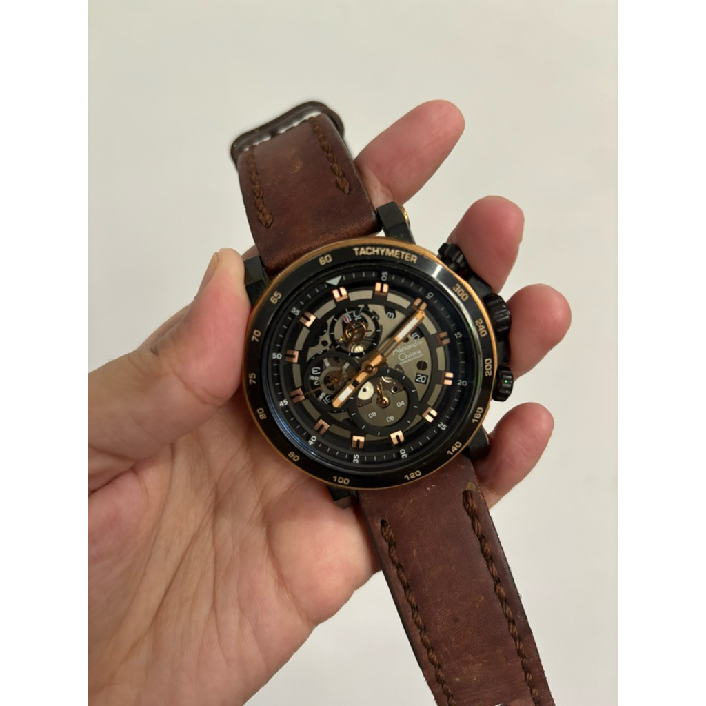 Alexandre Christie Pria AC 6429 MC Black Rosegold Brown Leather PRELOVED