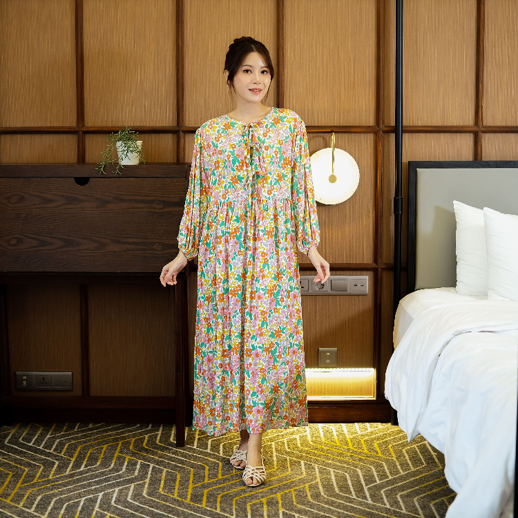 LADYBYDIANA Sakura Vintage Dress Panjang Bahan Katun & Rayon Premium Busui Friendly Gamis Motif Mewa