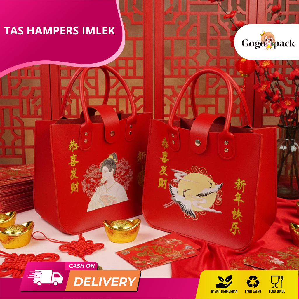 Tas Hampers Imlek / Hampers Sincia / Tas Chinese New Year 2025 / Xi Fa Cai kuning emas / Tas Goodie 