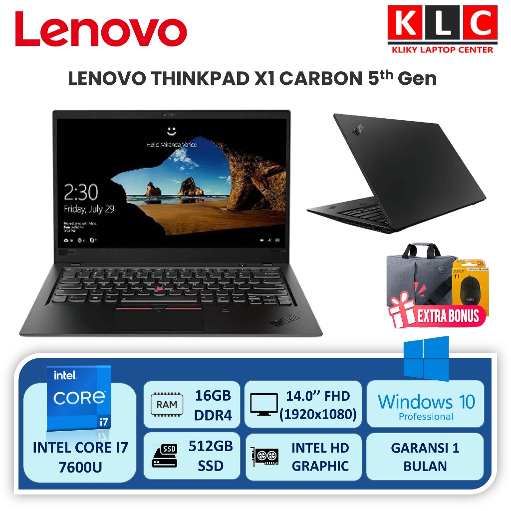 Lenovo Thinkpad X1 Carbon Intel i7 7600U Ram 16GB 1TB SSD 14.0 FHD IPS