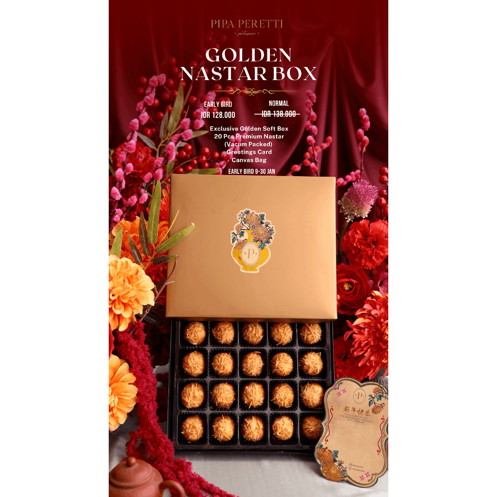 [BISA KIRIM KELUAR KOTA/REGULER] GOLDEN NASTAR BOX - 20 PCS PREMIUM NASTAR (CNY HAMPERS/HAMPERS IMLE