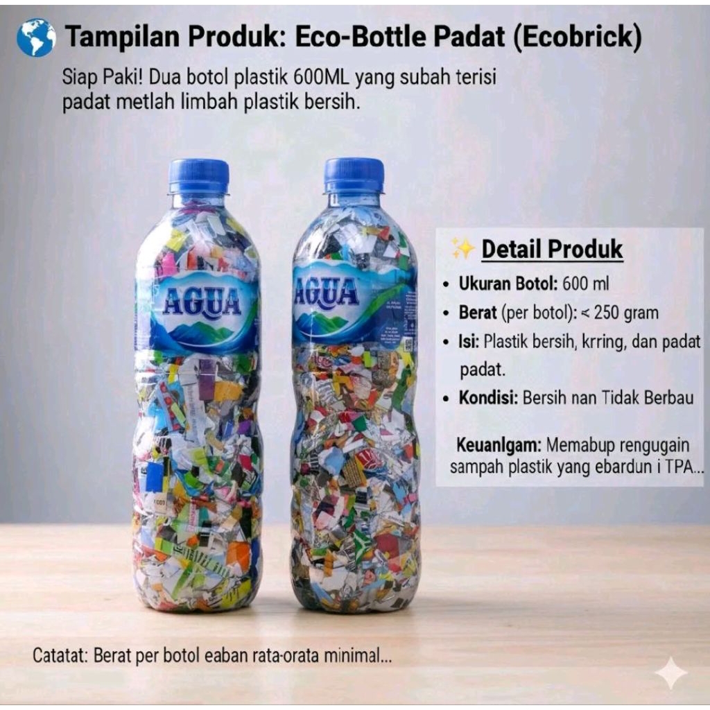 Ecobrick Botol Aqua 600 ML Padat 200+gram
