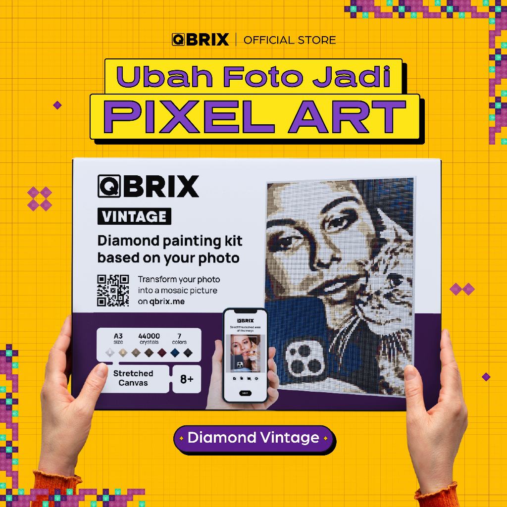 QBRIX Diamond Painting Vintage A3 - Hadiah Anniversary Mewah Kado Foto Custom Mozaik Berlian DIY Wal