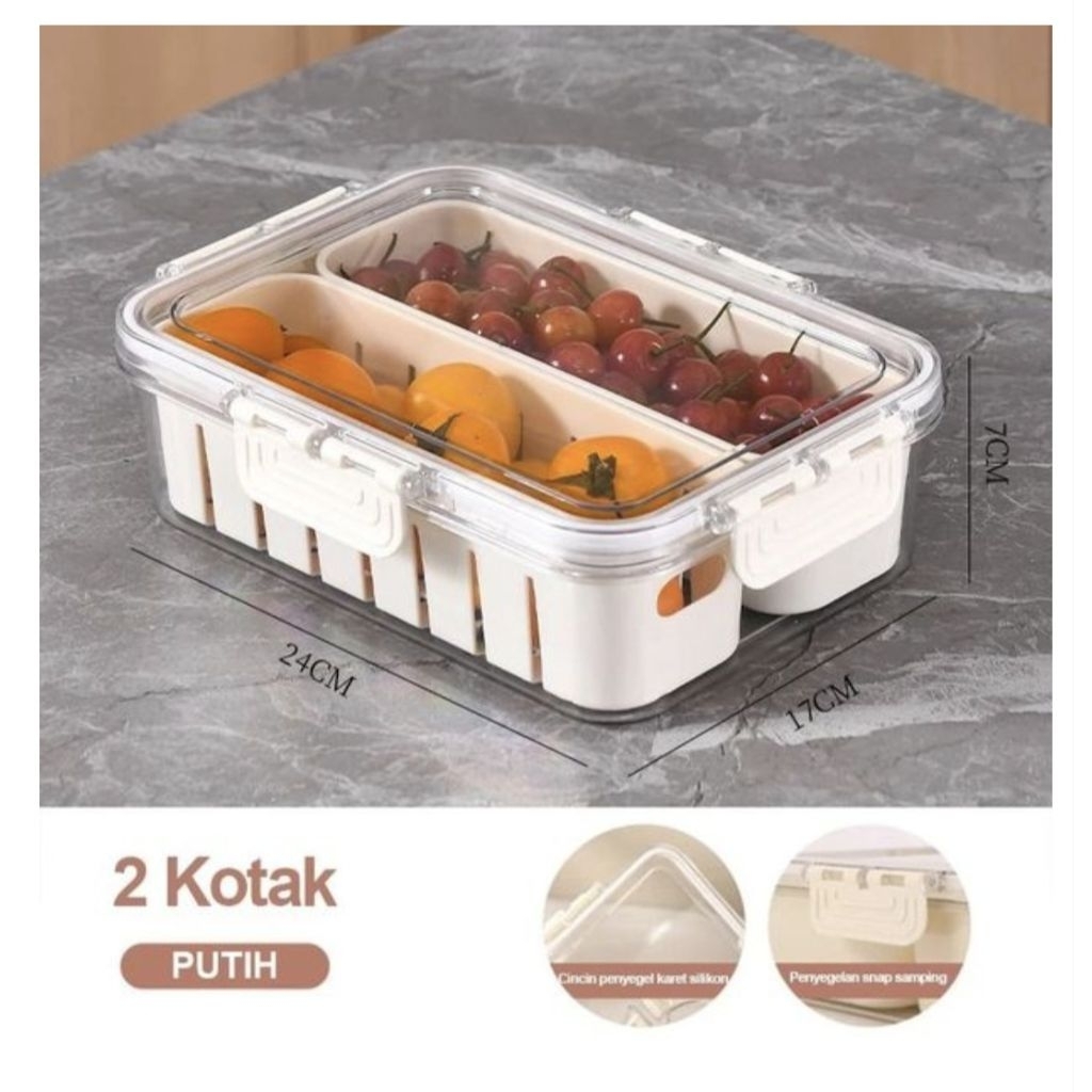 Food Container Kulkas 2 Sekat - Transparan, Anti Bocor, Hemat Ruang