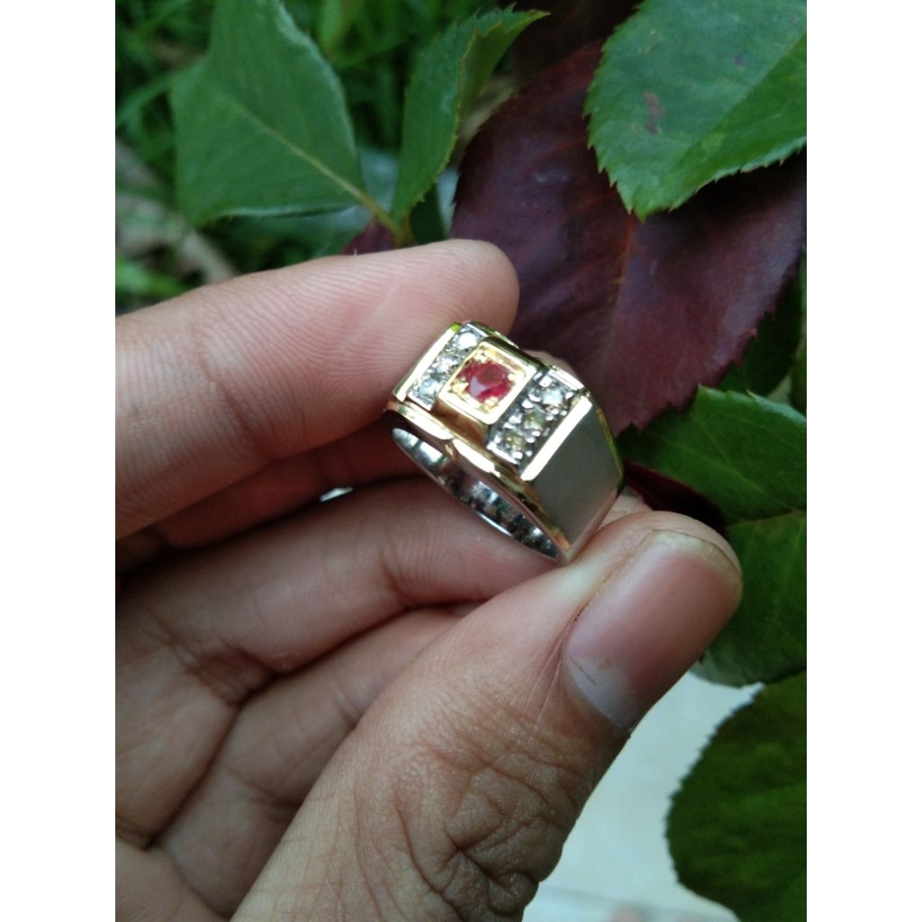 cincin perak peria berlian,batu ruby