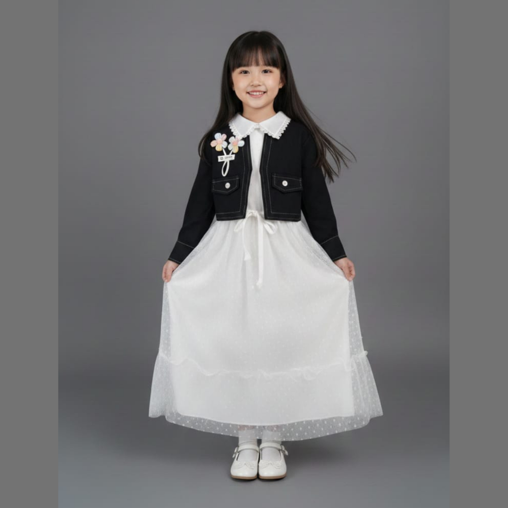 GAMIS ROMPI JEANS ANAK PEREMPUAN USIA 3 - 10 TAHUN / DRESS BRUKAT ROMPI DENIM ANAK TERBARU - BAJU GA