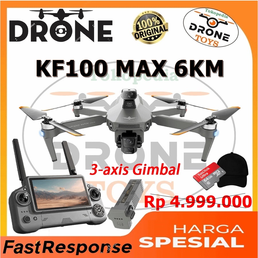 RC Drone KF100 MAX 6KM GPS 4K Camera EIS 3-Axis Gimbal 5G Obstacle Avoidance Touch Screen Remote Con
