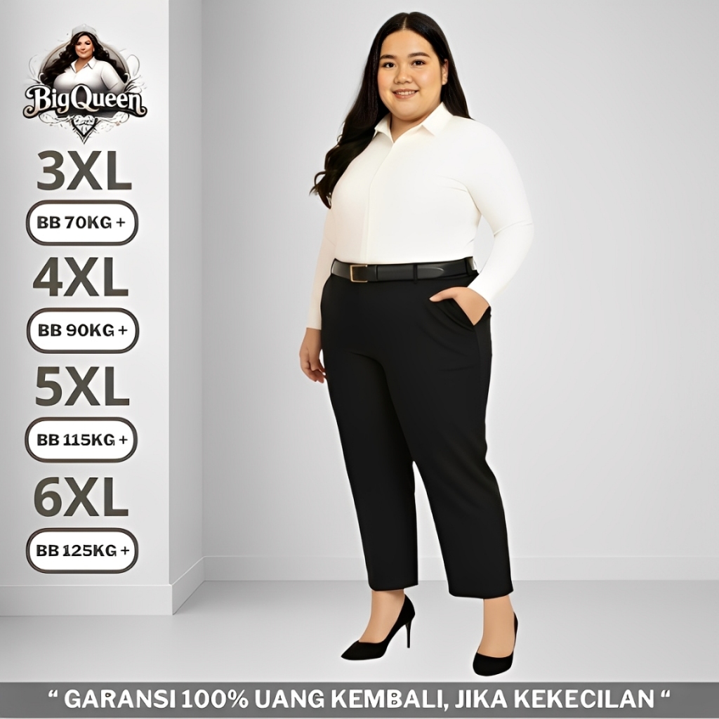 Celana Formal Big Size Katun Wanita Kerja Kantor Pinggang Karet Jumbo – Hitam