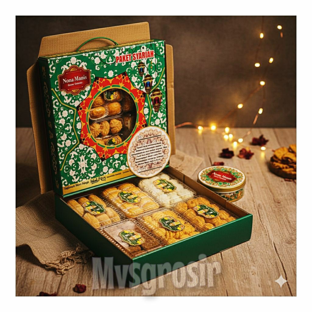 PAKET KUE LEBARAN HAMPERS THR HARI RAYA ISI 6TOPLES KUE KERING NONA MANIS SYARIAH FREE GIFT CARD INC