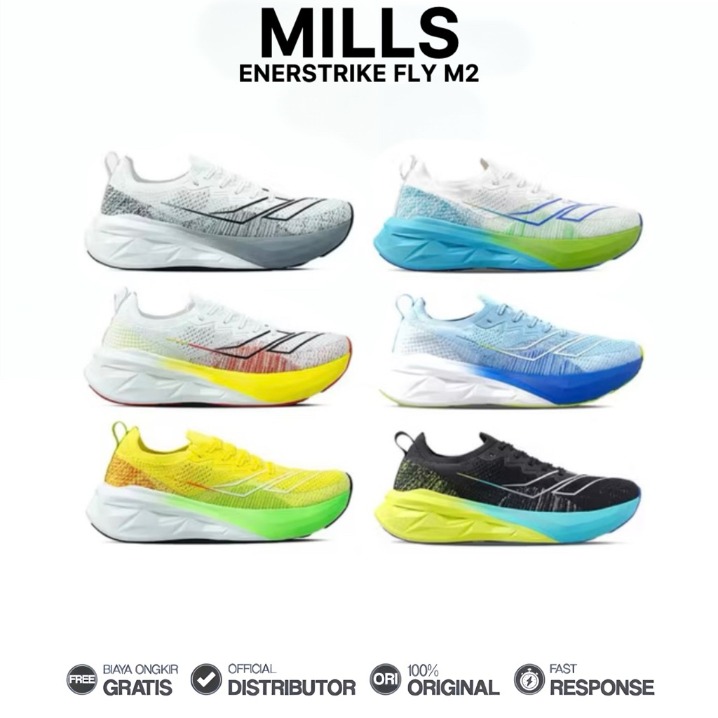 Mills Enerstrike Fly M2 Sepatu Running Lari Olahraga Pria Wanita Training Sport Harian Nyaman Origin