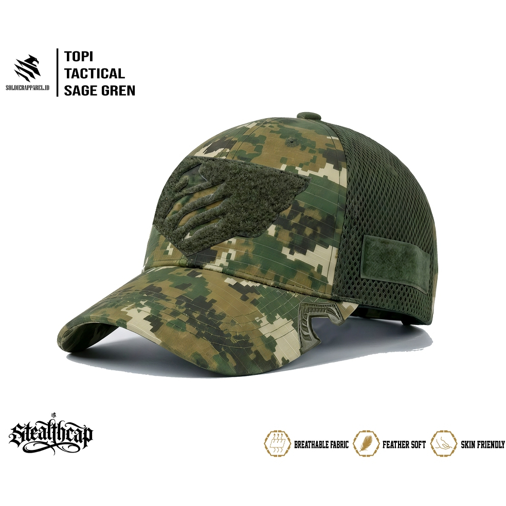 Topi Tactical Sage Green ripstop Premium | Stealthcap Series ST-54 | Custom Patch Velcro