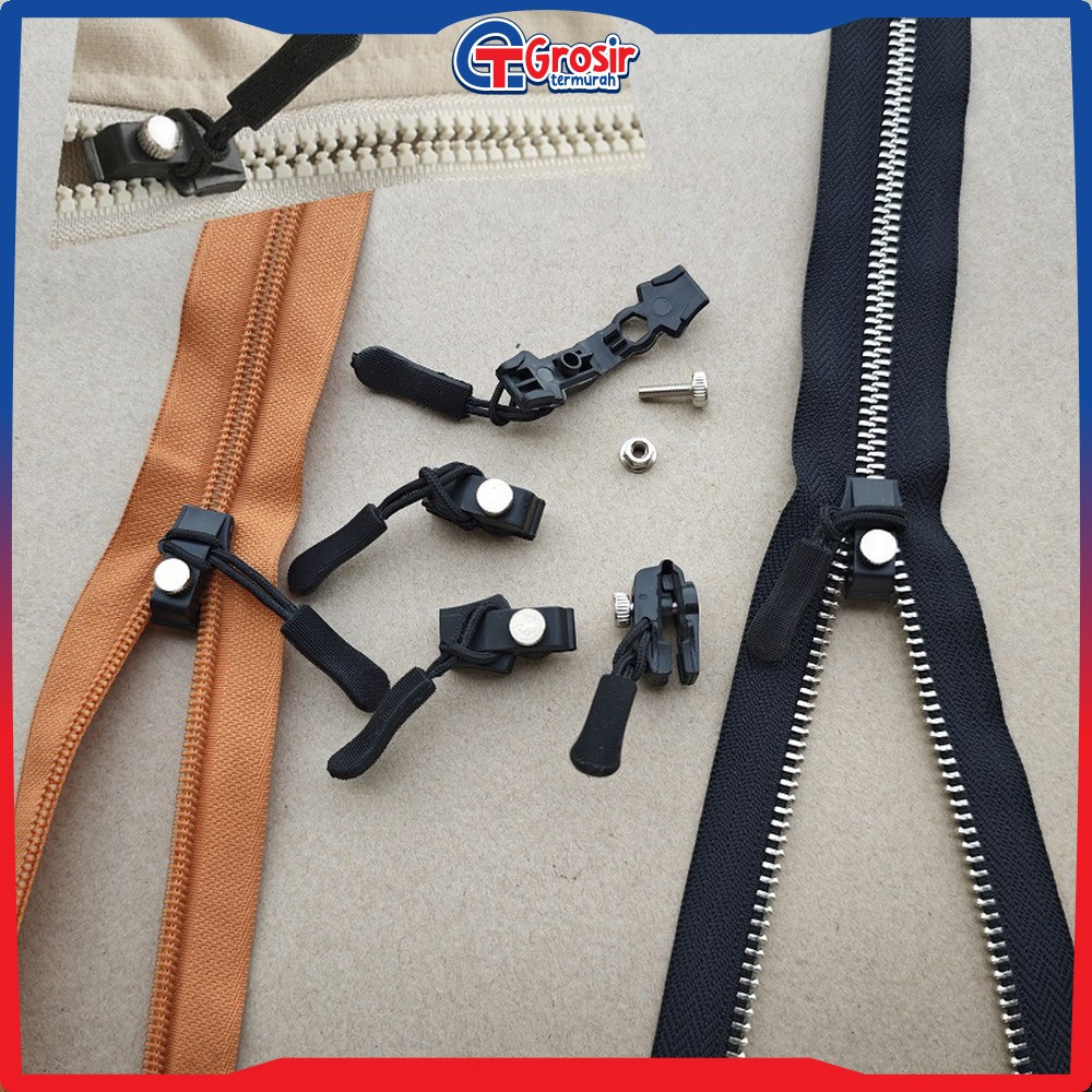 Kepala Resleting Baju Warna Hitam / Tarikan Resleting Emergency Zipper Lock Repair Polos Tas Jaket G