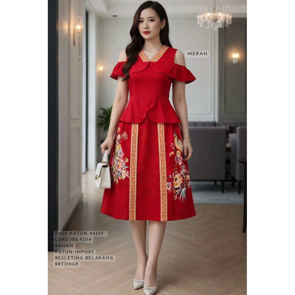 dress batik imlek, dress batik cny 44357