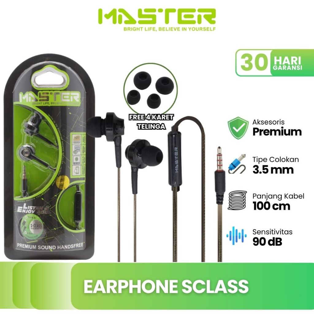 MASTER SClass Earphone Bass Headset Gratis Karet Pengganti Garansi 30 hari