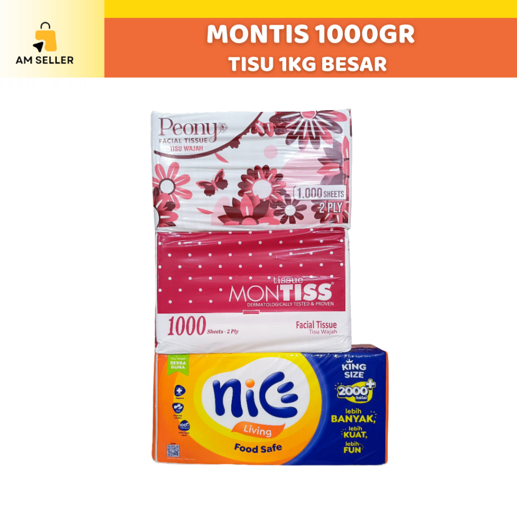 Montis 1000gr Tisu 1kg Besar Facial Nice Peony Tissue 2ply