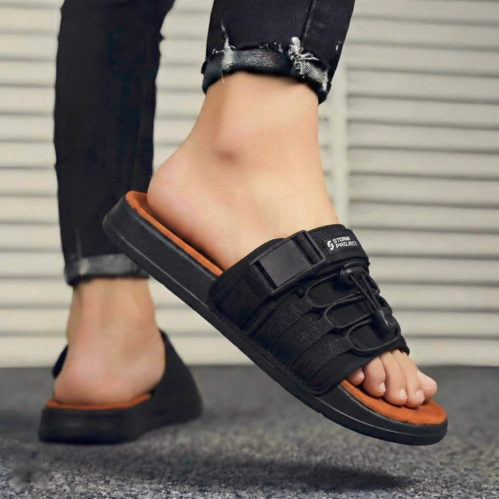 SIGMA PROJECT - Sandal Sendal Slide Slop Pria Hitam